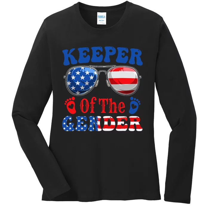 Keeper Of The Gender 4th Of July Baby Gender Reveal Ladies Long Sleeve Shirt