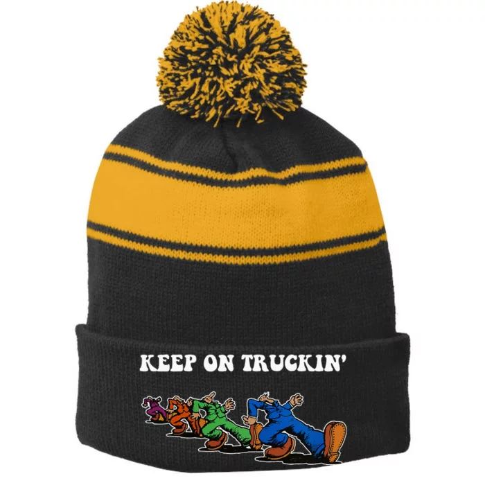 Keep On Truckin Distressed Arts Cars Truck Drivers Stripe Pom Pom Beanie