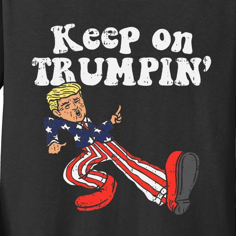 Keep On Trumpin Funny Usa Flag Support Reelect Trump 2020 Kids Long Sleeve Shirt