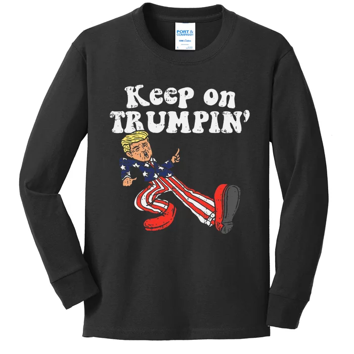 Keep On Trumpin Funny Usa Flag Support Reelect Trump 2020 Kids Long Sleeve Shirt