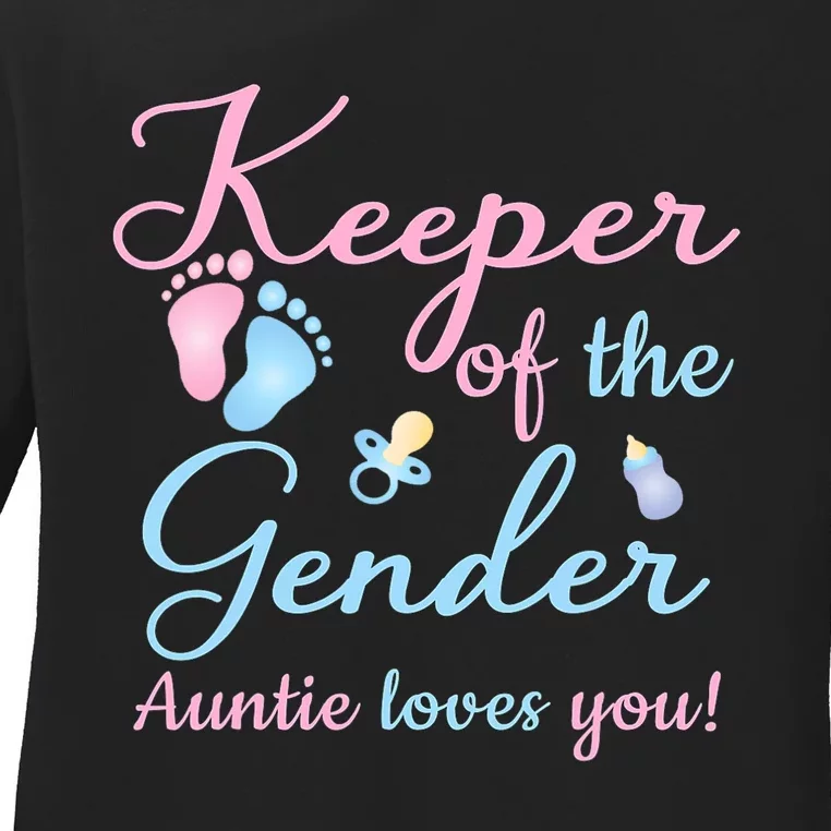 Keeper Of The Gender Auntie Loves Gender Reveal Party Idea Ladies Long Sleeve Shirt