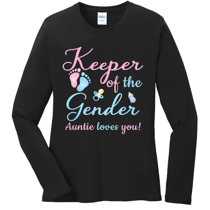 Keeper Of The Gender Auntie Loves Gender Reveal Party Idea Ladies Long Sleeve Shirt