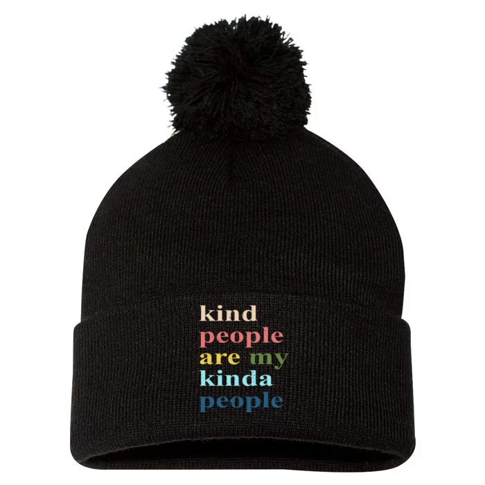 Kind People Are My Kinda People Retro Colorful Pom Pom 12in Knit Beanie