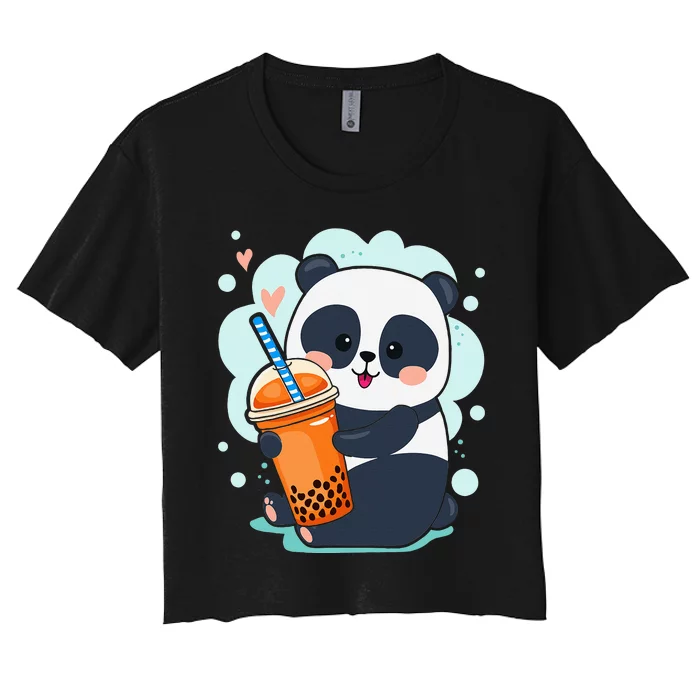 Kawaii Panda Anime Boba Drink Bubble Tea Tapioca Women's Crop Top Tee