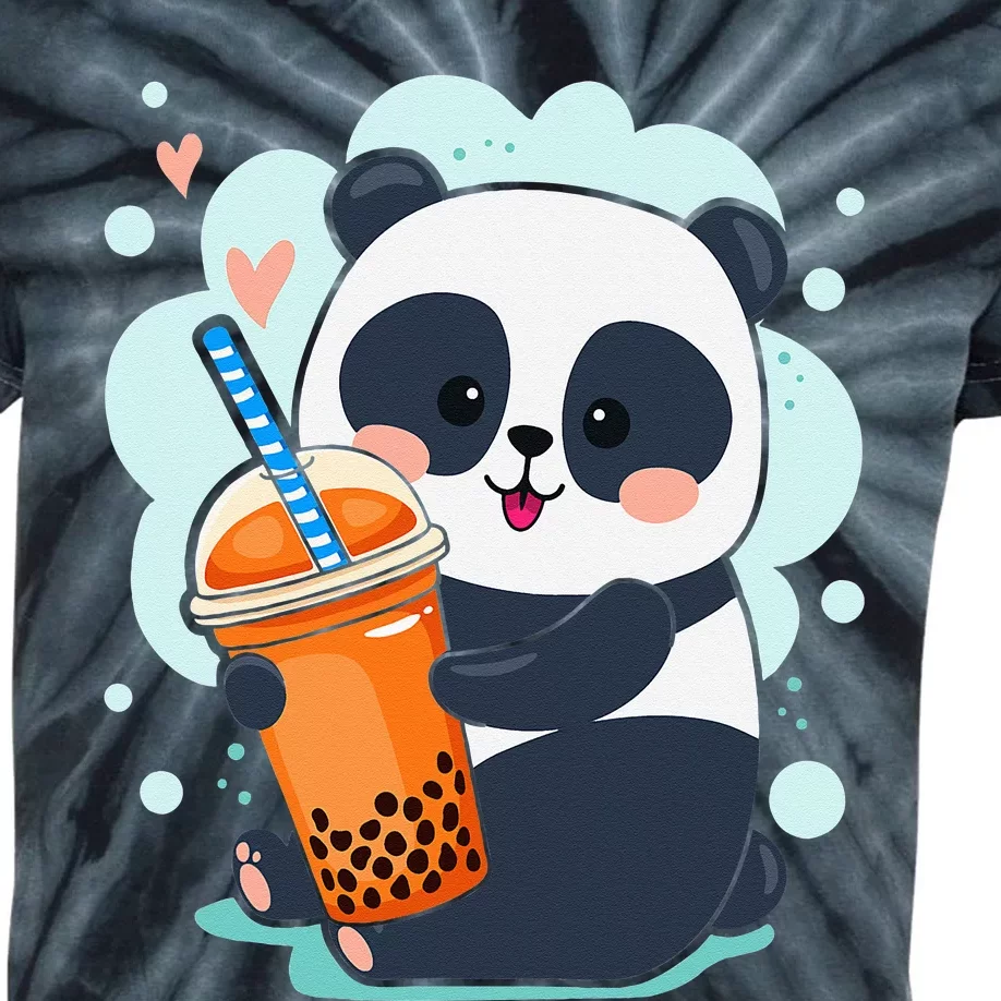 Kawaii Panda Anime Boba Drink Bubble Tea Tapioca Kids Tie-Dye T-Shirt