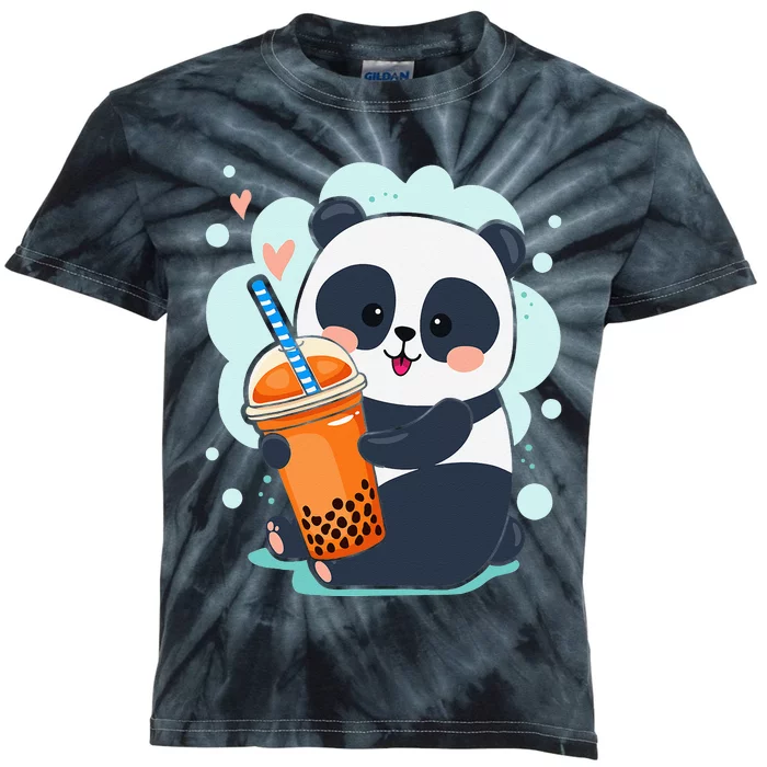 Kawaii Panda Anime Boba Drink Bubble Tea Tapioca Kids Tie-Dye T-Shirt