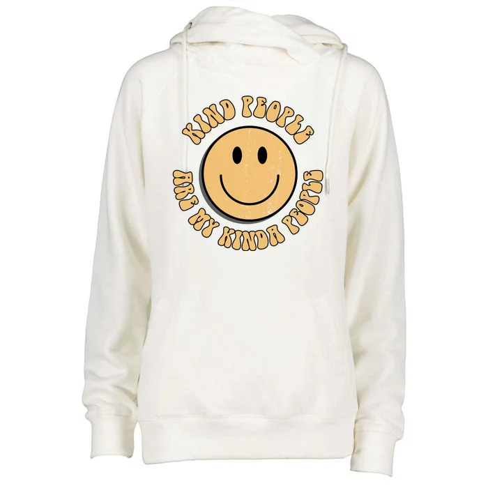 Kind People Are My Kinda People Retro Smiley Womens Funnel Neck Pullover Hood