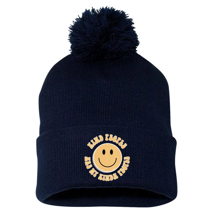 Kind People Are My Kinda People Retro Smiley Pom Pom 12in Knit Beanie