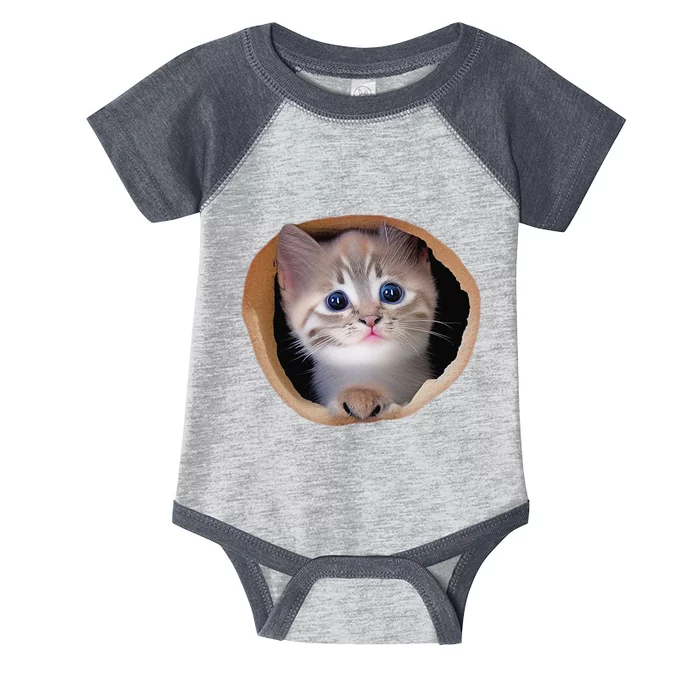 Kitten Peek Cracked Wall Torn Cloth National Kitten Cat Day Infant Baby Jersey Bodysuit