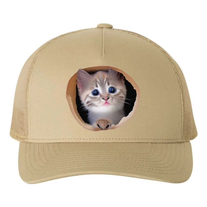 Kitten Peek Cracked Wall Torn Cloth National Kitten Cat Day Yupoong Adult 5-Panel Trucker Hat