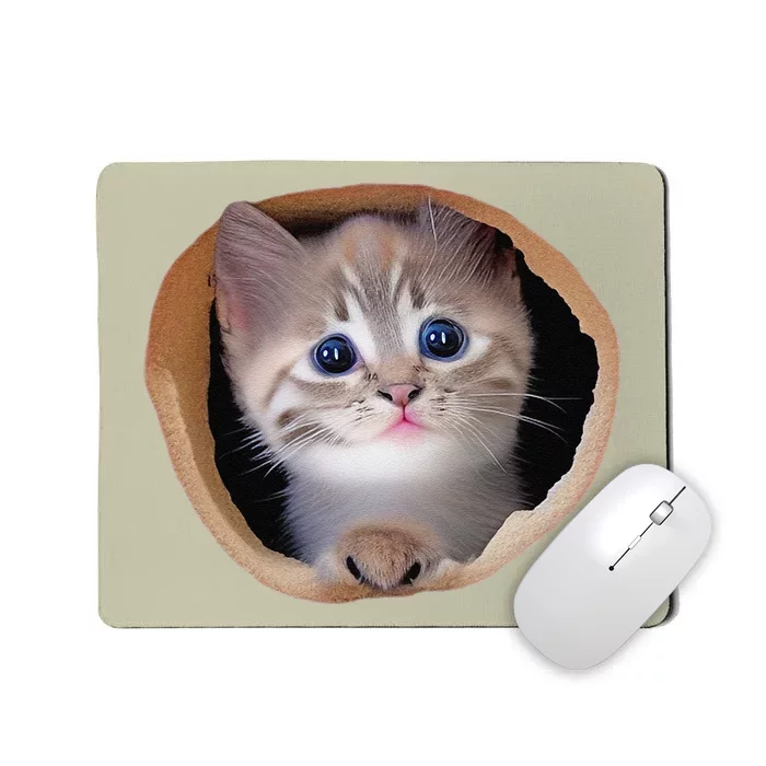 Kitten Peek Cracked Wall Torn Cloth National Kitten Cat Day Mousepad