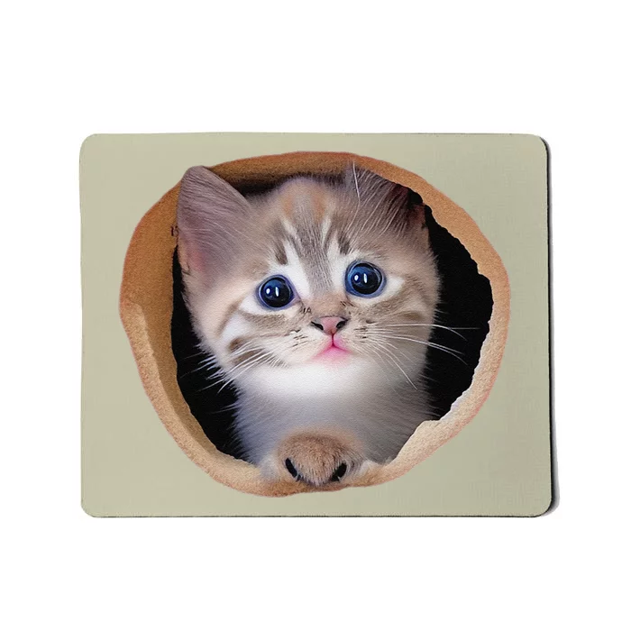 Kitten Peek Cracked Wall Torn Cloth National Kitten Cat Day Mousepad