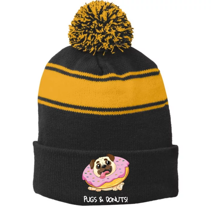 Kids Pugs Donuts Shirts Pug Lover Candy Fan Girl Woman Stripe Pom Pom Beanie