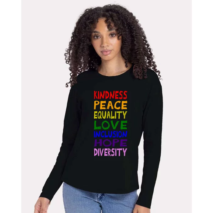 Kindness Peace Equality Love Inclusion Hope Diversity Gift Womens Cotton Relaxed Long Sleeve T-Shirt