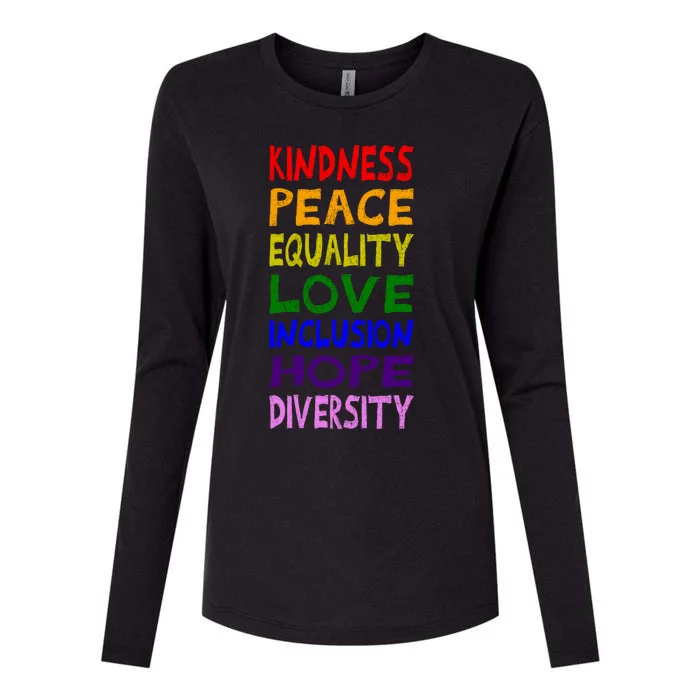 Kindness Peace Equality Love Inclusion Hope Diversity Gift Womens Cotton Relaxed Long Sleeve T-Shirt