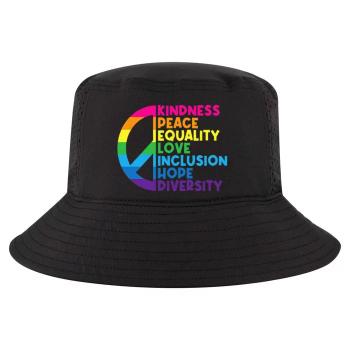 Kindness Peace Equality Love Inclusion Hope Diversity Cool Comfort Performance Bucket Hat