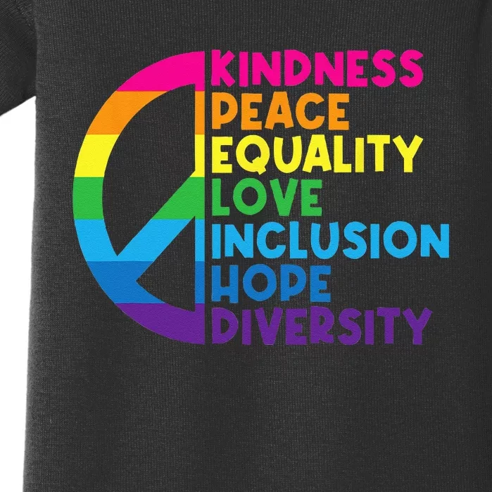 Kindness Peace Equality Love Inclusion Hope Diversity Baby Bodysuit