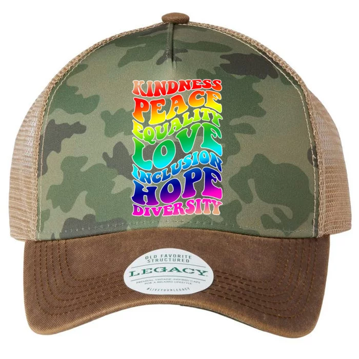 Kindness Peace Equality Love Inclusion Hope Diversity Legacy Tie Dye Trucker Hat