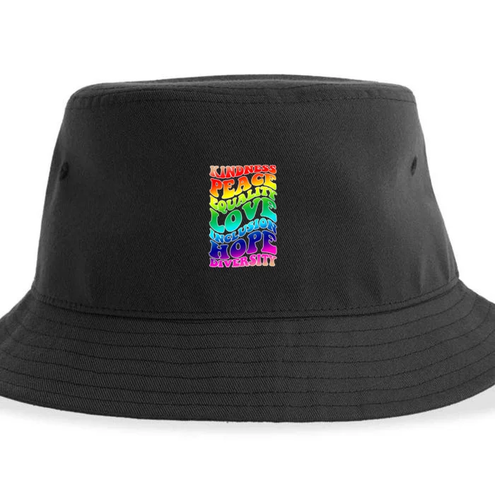 Kindness Peace Equality Love Inclusion Hope Diversity Sustainable Bucket Hat