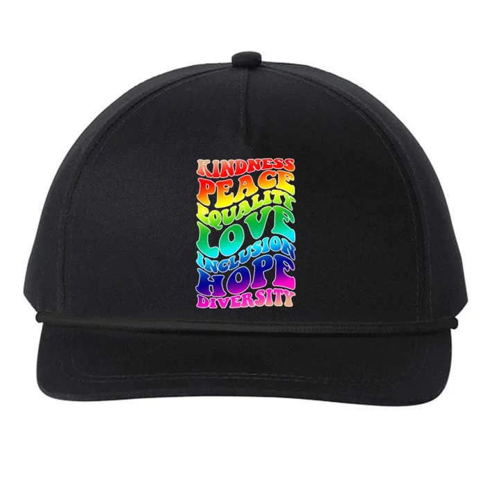 Kindness Peace Equality Love Inclusion Hope Diversity Snapback Five-Panel Rope Hat