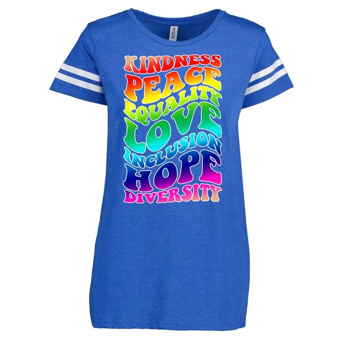 Kindness Peace Equality Love Inclusion Hope Diversity Enza Ladies Jersey Football T-Shirt