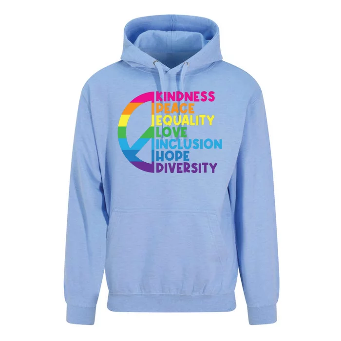 Kindness Peace Equality Love Inclusion Hope Diversity Unisex Surf Hoodie