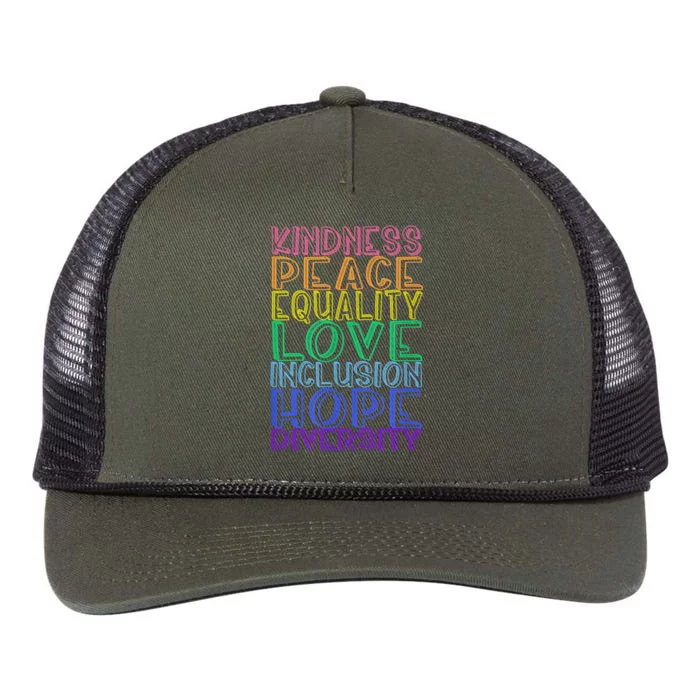 Kindness Peace Equality Love Inclusion Hope Diversity Retro Rope Trucker Hat Cap