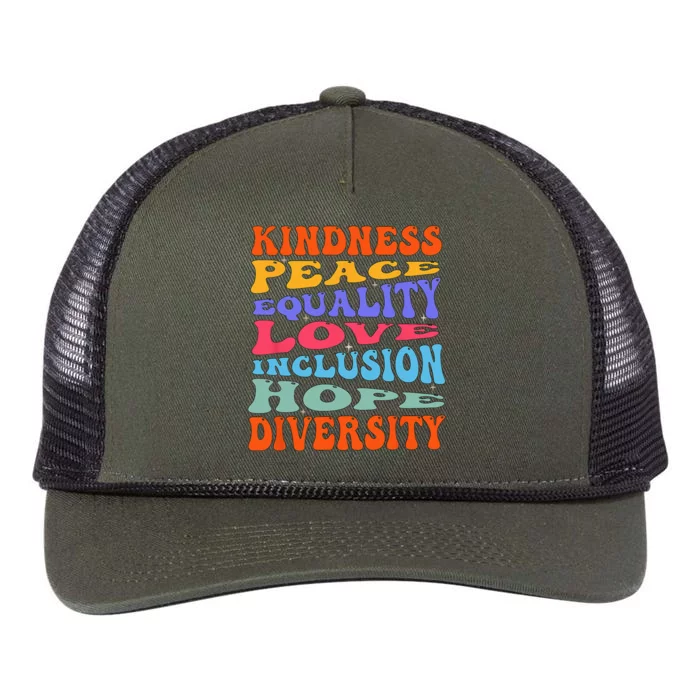 Kindness Peace Equality Love Inclusion Hope Diversity Retro Rope Trucker Hat Cap