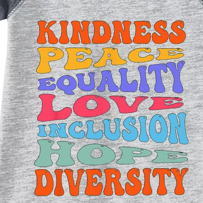 Kindness Peace Equality Love Inclusion Hope Diversity Infant Baby Jersey Bodysuit