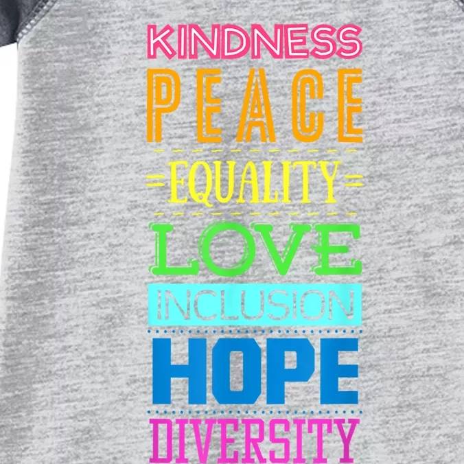 Kindness Peace Equality Love Hope Diversity Human Rights Infant Baby Jersey Bodysuit