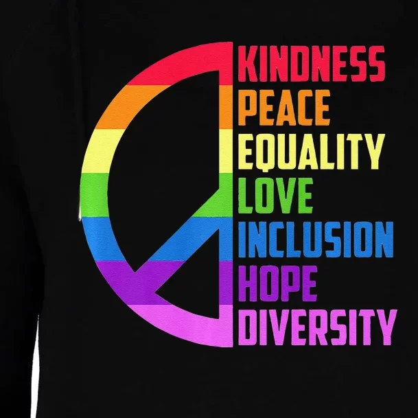 Kindness Peace Equality Love Inclusion Hope Diversity Womens Funnel Neck Pullover Hood