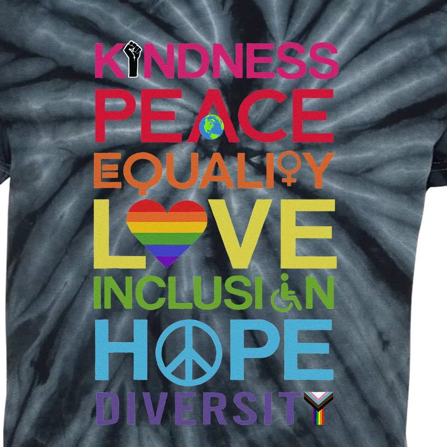 Kindness Peace Equality Inclusion Diversity Human Rights Kids Tie-Dye T-Shirt