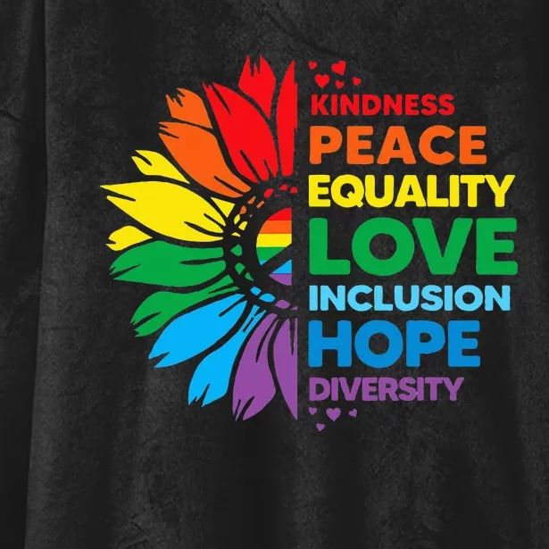 Kindness Peace Equality Love Inclusion Hope Diversity Flower Hooded Wearable Blanket