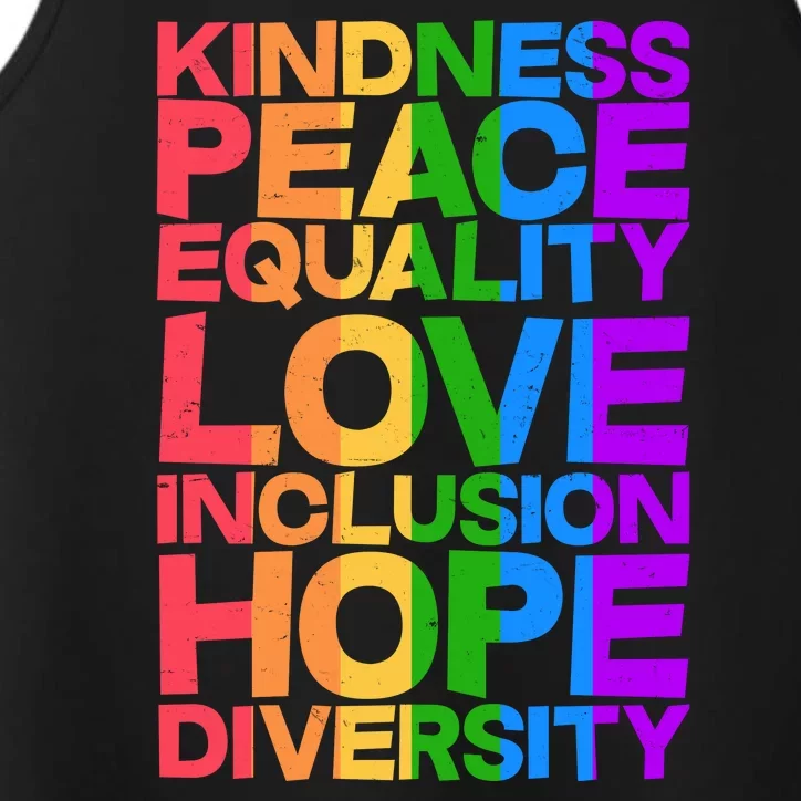 Kindness Peace Equality Love Inclusion Hope Diversity Performance Tank