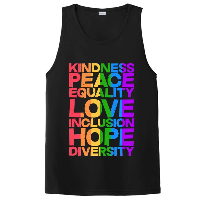 Kindness Peace Equality Love Inclusion Hope Diversity Performance Tank