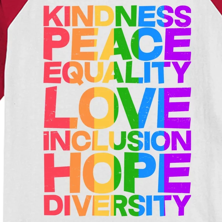 Kindness Peace Equality Love Inclusion Hope Diversity Kids Colorblock Raglan Jersey