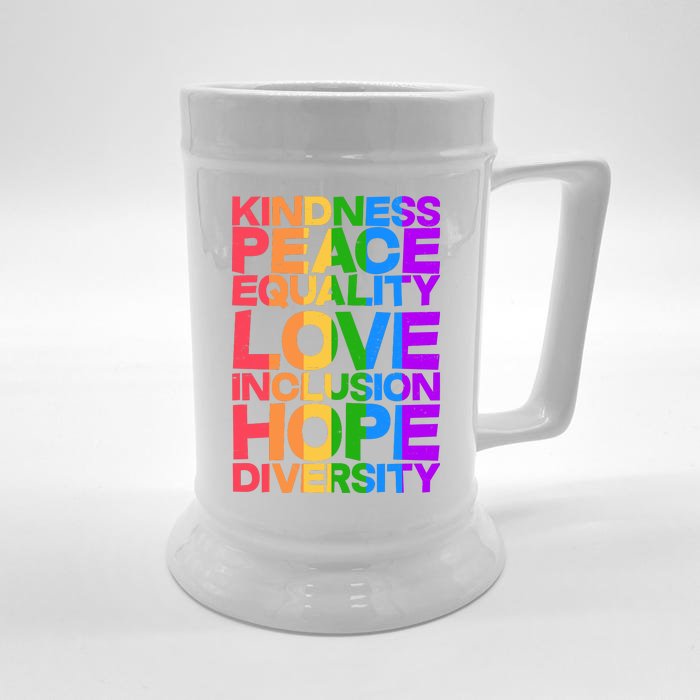 Kindness Peace Equality Love Inclusion Hope Diversity Front & Back Beer Stein