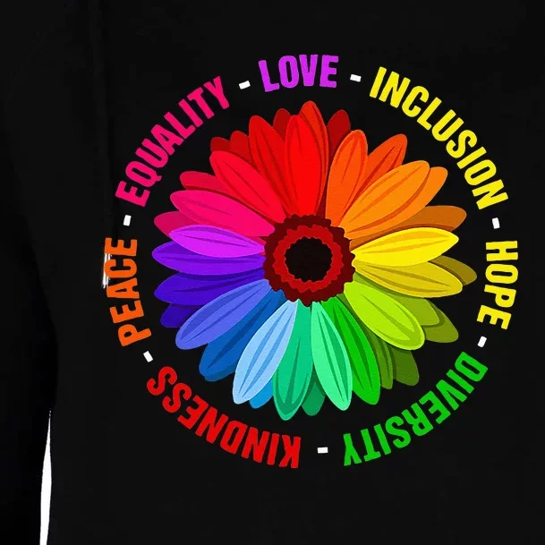 Kindness Peace Equality Love Inclusion Hope Diversity Womens Funnel Neck Pullover Hood