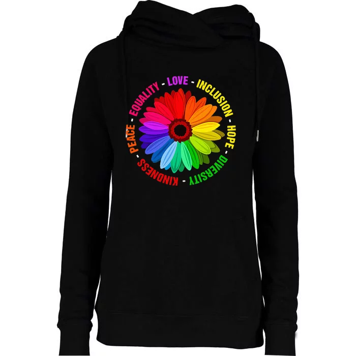 Kindness Peace Equality Love Inclusion Hope Diversity Womens Funnel Neck Pullover Hood