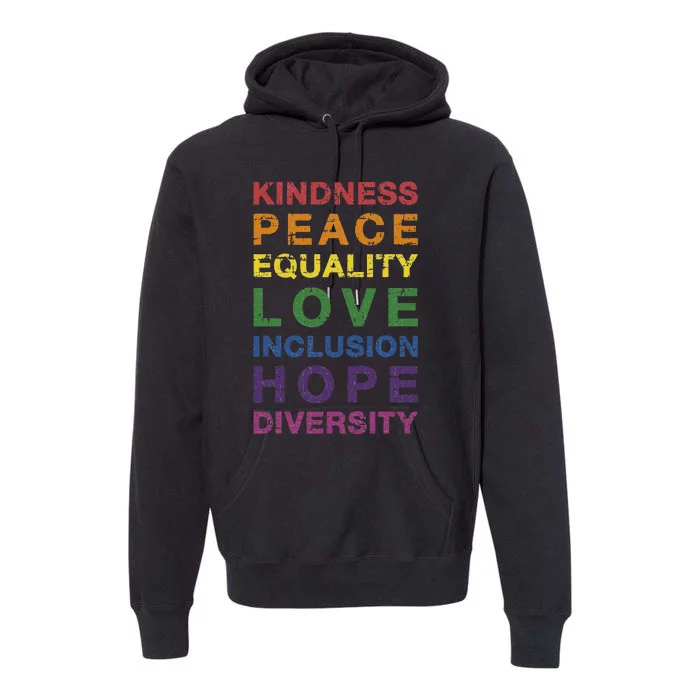 Kindness peace equality rainbow flag for pride month Premium Hoodie