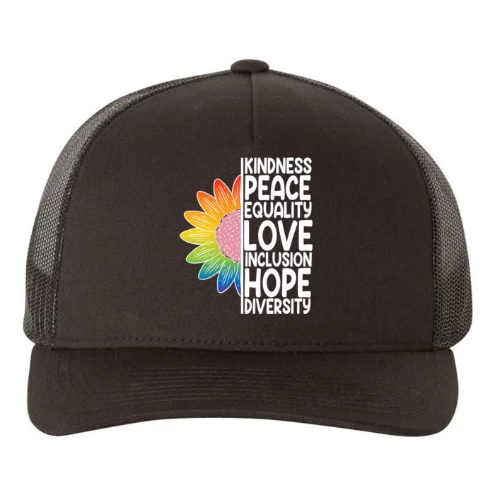 Kidness Peace Equality Love Inclusion Hope Diversity Yupoong Adult 5-Panel Trucker Hat