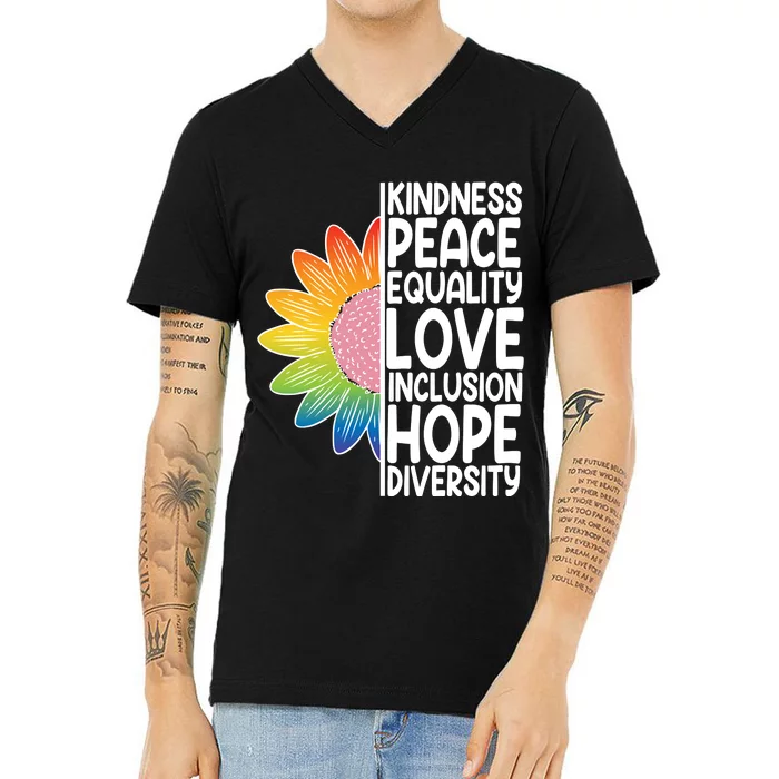 Kidness Peace Equality Love Inclusion Hope Diversity V-Neck T-Shirt