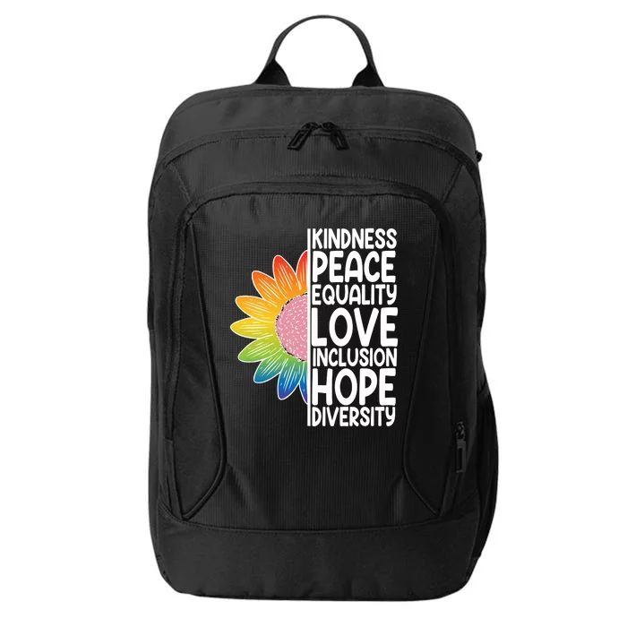 Kidness Peace Equality Love Inclusion Hope Diversity City Backpack