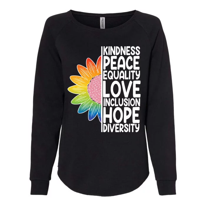 Kidness Peace Equality Love Inclusion Hope Diversity Womens California Wash Sweatshirt