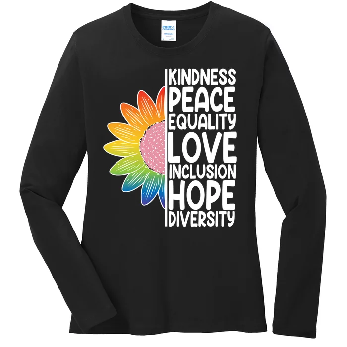 Kidness Peace Equality Love Inclusion Hope Diversity Ladies Long Sleeve Shirt