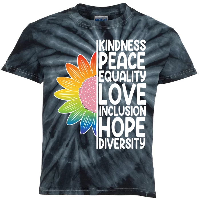 Kidness Peace Equality Love Inclusion Hope Diversity Kids Tie-Dye T-Shirt