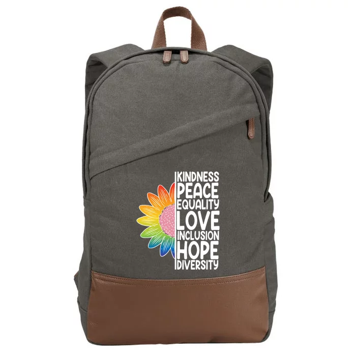 Kidness Peace Equality Love Inclusion Hope Diversity Cotton Canvas Backpack