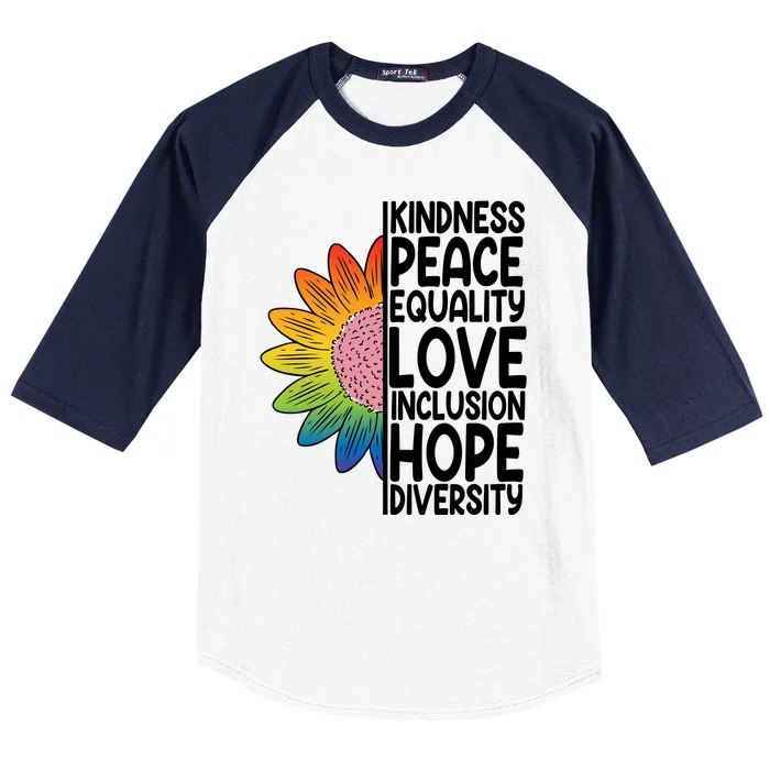 Kidness Peace Equality Love Inclusion Hope Diversity Baseball Sleeve Shirt