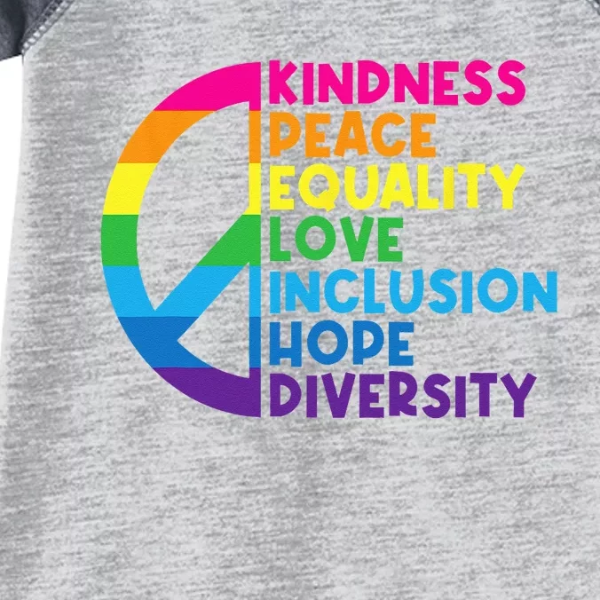 Kindness Peace Equality Love Inclusion Hope Diversity Infant Baby Jersey Bodysuit