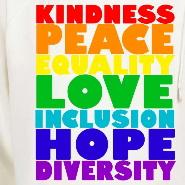 Kindness Peace Equality Love Inclusion Hope Diversity Womens Funnel Neck Pullover Hood